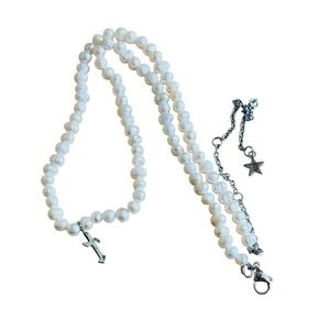 Dalmata Sword Freshwater Pearl Necklace Choker Stainless Steel Goth Rockabilly